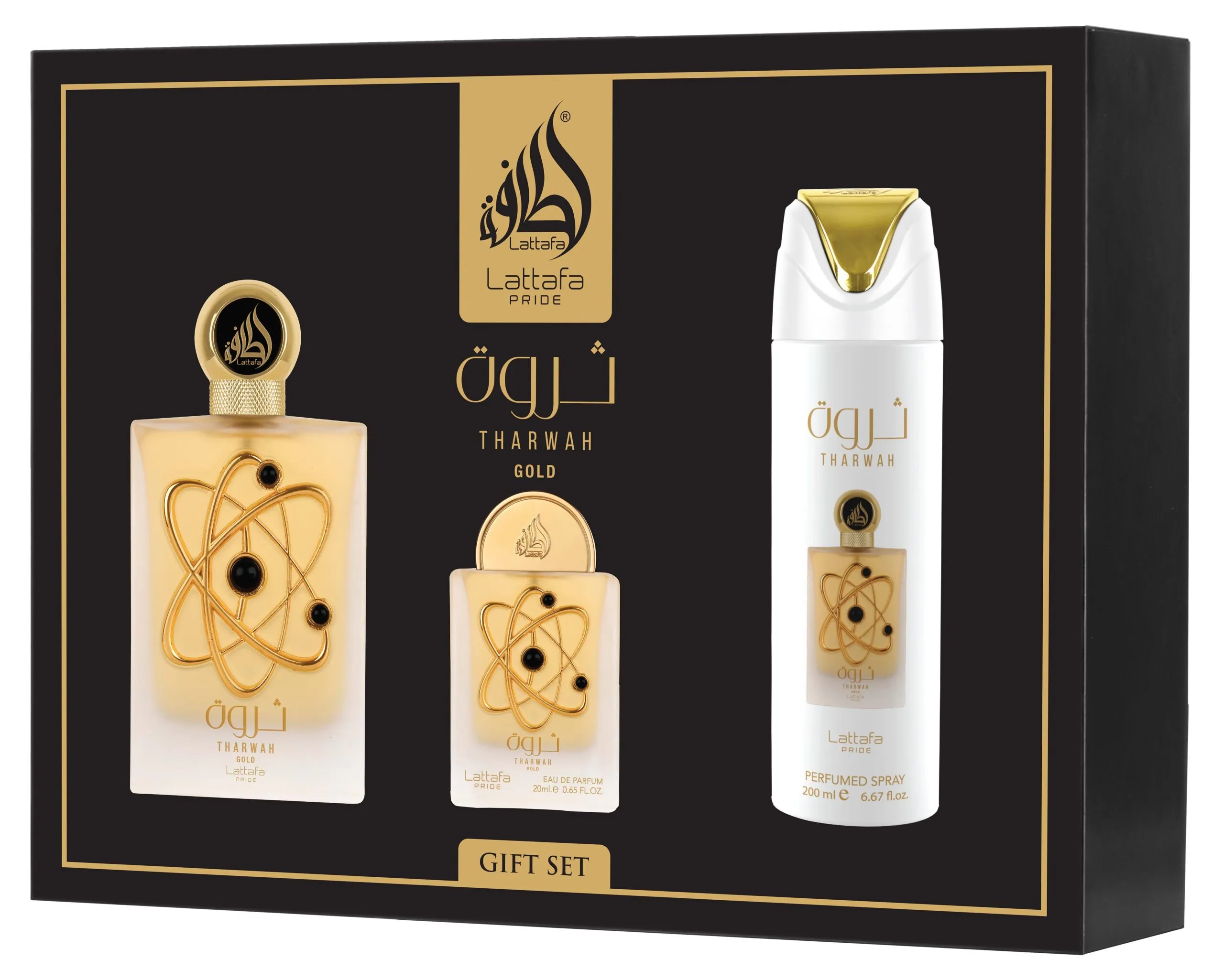 Lattafa Pride Tharwah Gold EDP 100ml 3 Piece Gift Set